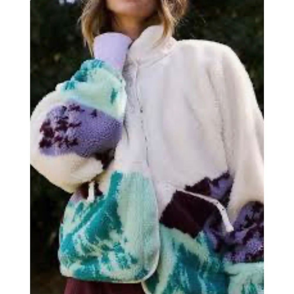 Free People FP Movement Hit The Slopes Printed Fleece Jacket Sunset Small
